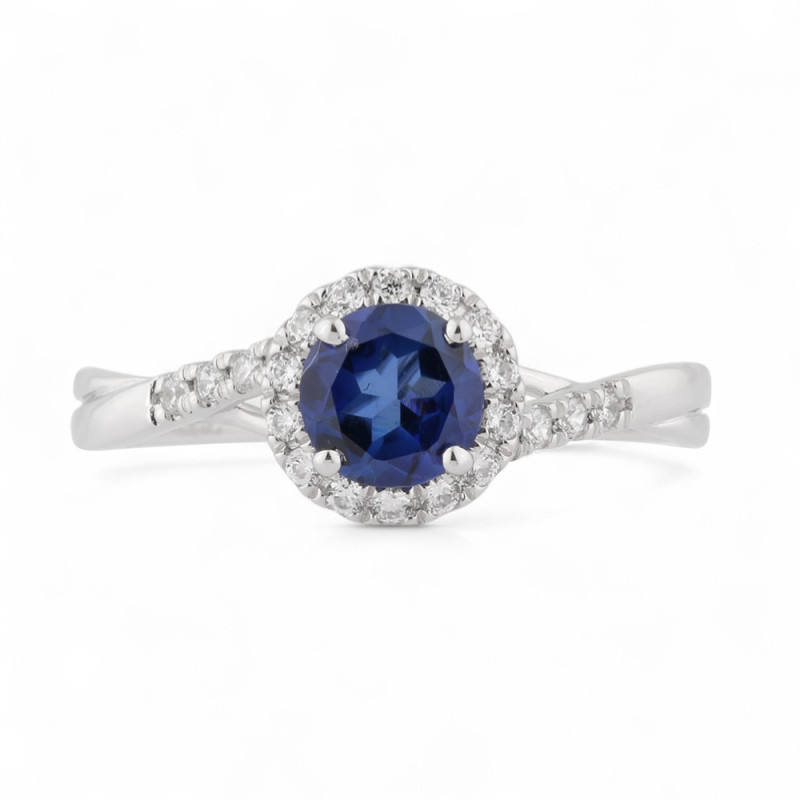 Leslie Blue Sapphire and Natural Diamond Ring in 18K Gold