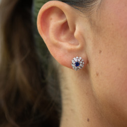 Boucles d’Oreilles Jessica Saphir Bleu Or 18K Diamants Naturels