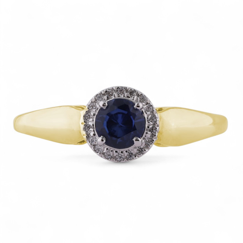 Bague Saphir Bleu Maëlys en Or 18K avec Halo de Diamants Naturels