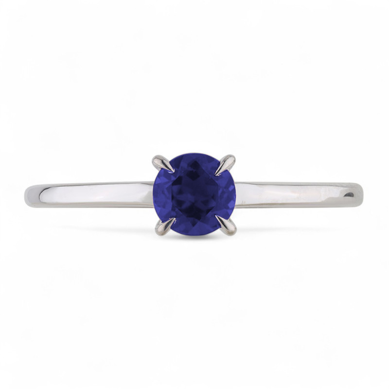 Bague Saphir bleu rond et Diamants Naturels Mégane en Or 18K