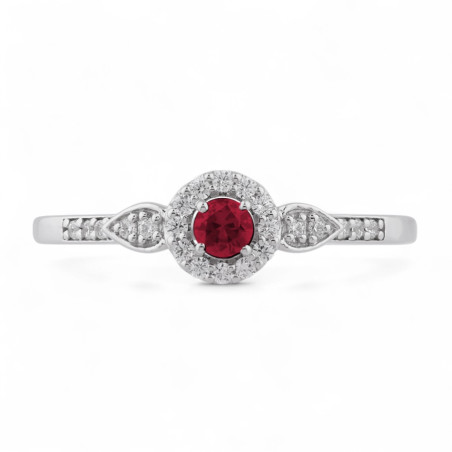 Bague Vintage Années 60 En Or 18k - Sertie De Rubis Synthétiques Et Diamants Naturels, Taille ITA 14
