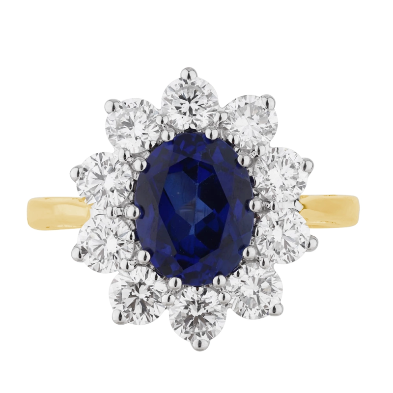 Bague Saphir Bleu Mélanie en Or 18K avec Halo de Diamants Naturels