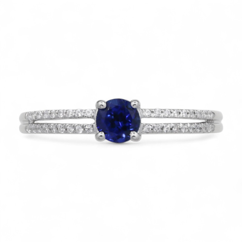Bague Saphir Bleu et Diamants Naturels Lara en Or 18K