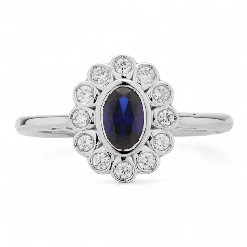 Anillo de Zafiro Azul y Diamantes Naturales Katia en Oro de 18K