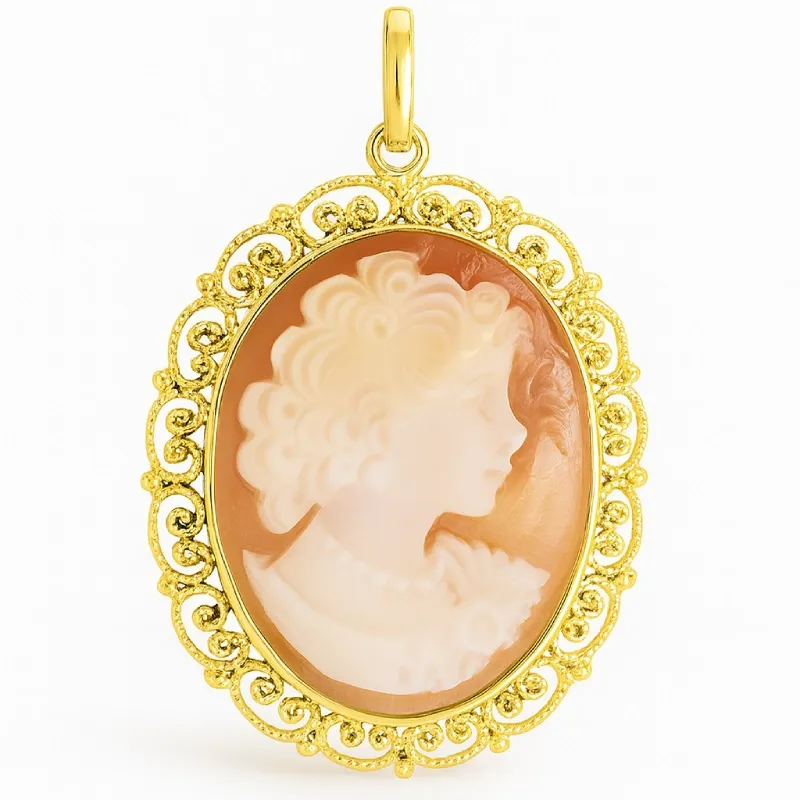 Colgante de Camafeo de Perfil Clásico con Marco Dentado en Oro Amarillo de 18K