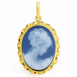 Colgante de Camafeo de Porcelana Azul con Perfil Floral Tallado en Oro Amarillo de 18K