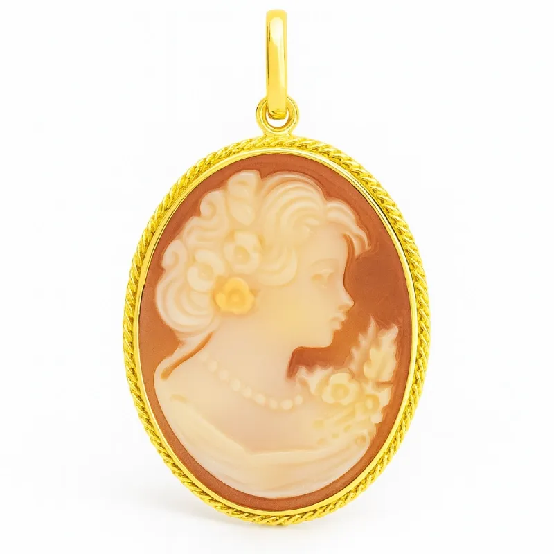 Anh&auml;nger Brosche Cameo Gro&szlig;es Modell Floral in 18K Gelbgold Geschnitzt