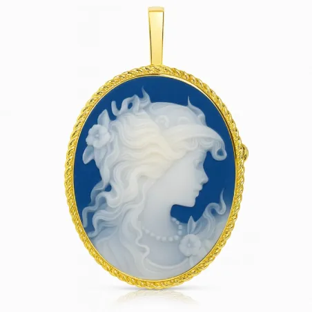 Colgante Broche de Camafeo de Porcelana con Perfil Floral Tallado