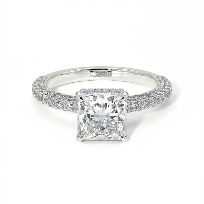 Pamina II Princess Halo Hidden Diamond Engagement Ring | Celinni Paris