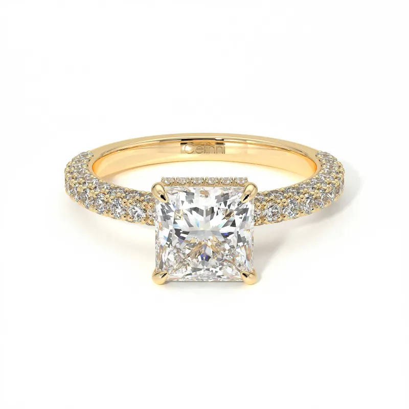 Pamina II Princess Halo Hidden Diamond Engagement Ring | Celinni Paris