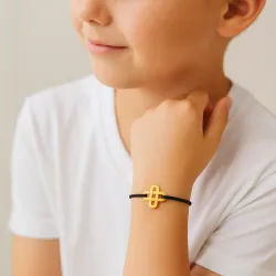 Kinderarmband Zwart Koord Oneindige Knoop 18K Goud