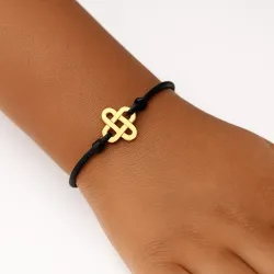 Kinderarmband Zwart Koord Oneindige Knoop 18K Goud