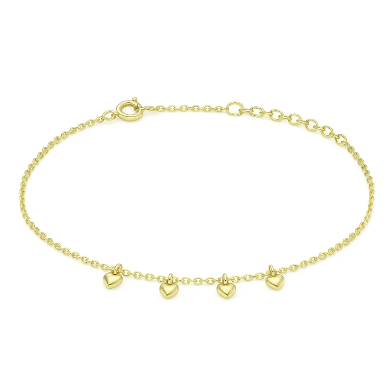Chaîne de cheville avec breloques cœurs en or jaune 750 – 18K
