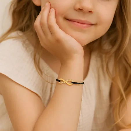 copy of Bracelet Cordon Noir Nœud Infini en Or Jaune 18 Carats