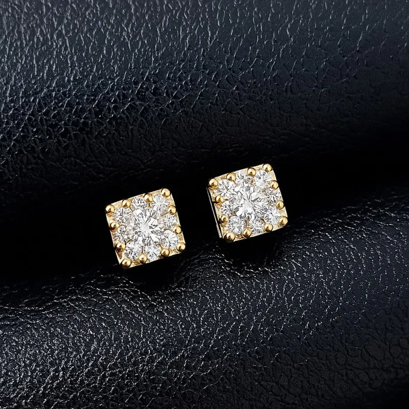 Boucles D'Oreilles Puce Carré 4 Mm – Diamant Cz – Or 18K Massif – Pour Femme – Neuf Avec Étiquettes