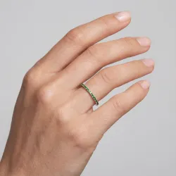 Demi-Alliance Tsavorites Vertes LOVE en Or Blanc 18K