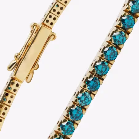 Bracelet Diamants Bleus Synthétiques Argent 925 Rhodié Jaune - Maison Kern