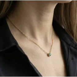 Pendentif Émeraude Naturelle 5 mm en Or Jaune 18K | Celinni