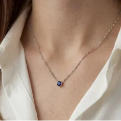 Pendentif saphir naturel 5 mm or blanc 18 carats | Celinni