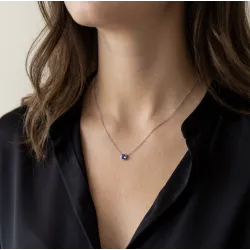 Pendentif Tanzanite Naturelle 5 mm Or Blanc 18k | Celinni