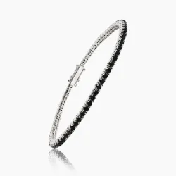 Bracelet Diamants Noirs Synthétiques Argent 925 Rhodié Blanc - Maison Kern