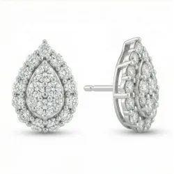Puces d’Oreilles Poire Diamants Naturels 0.40 ct en Or Blanc 18K