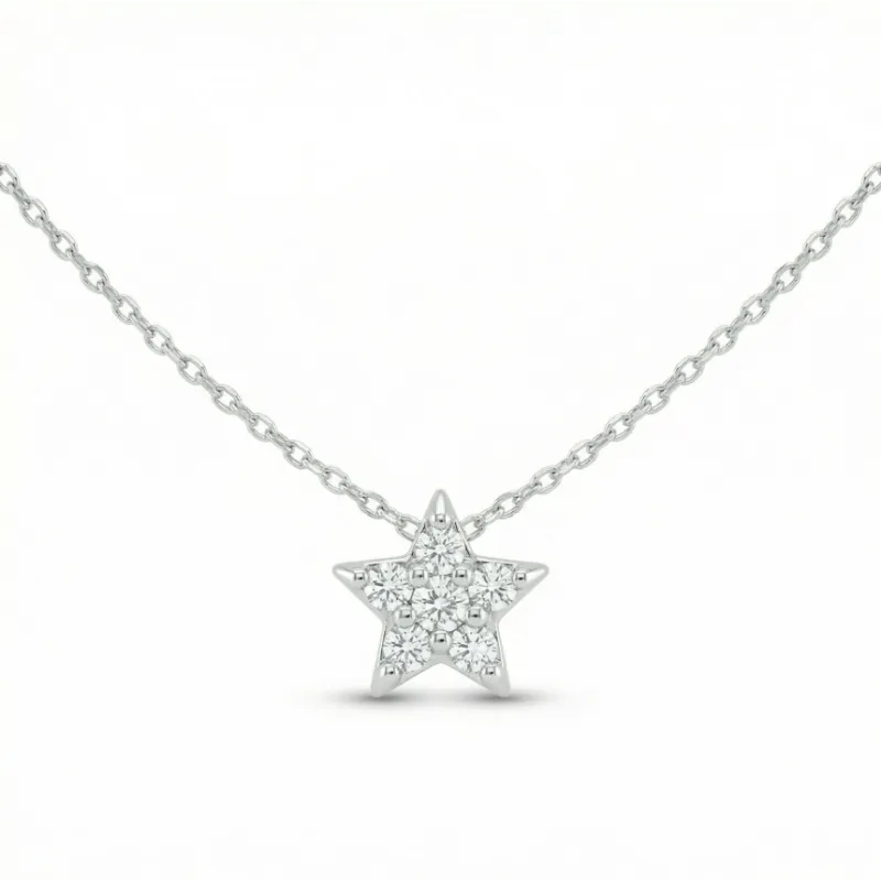 Pendentif &eacute;toile or blanc 18K et diamants naturels 0,10 ct