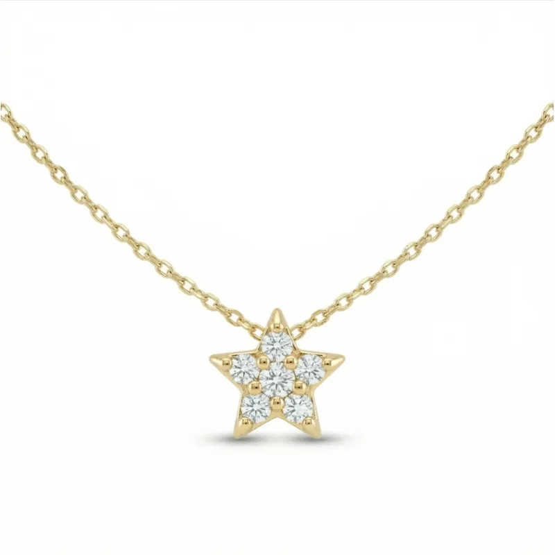 Pendentif étoile en or jaune 18K et diamant naturel 0,10 ct