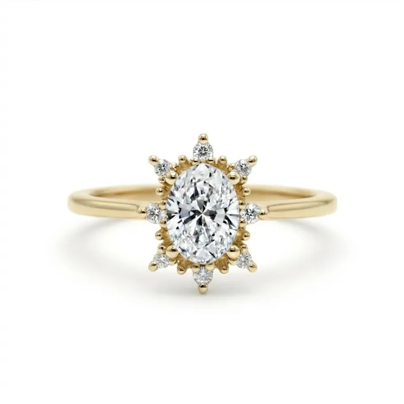 Noah verlovingsring met ovale diamant halo pavé in 18K goud