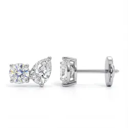 Boucles d’oreilles diamants poire et brillant or blanc 18 carats | Celinni
