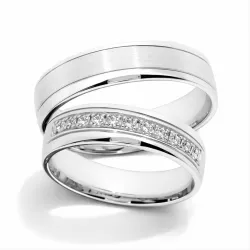 Alliance Perle Or Blanc 18K et Diamants Naturels 0,02 ct