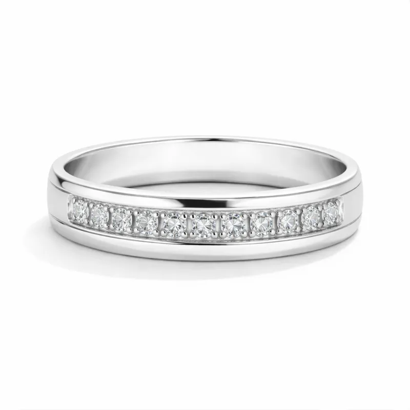 Alliance Perle Or Blanc 18K et Diamants Naturels 0,02 ct