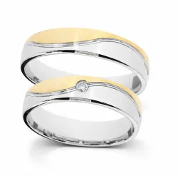 Alianza Aurea Oro Blanco y Amarillo 18K con Diamante Natural
