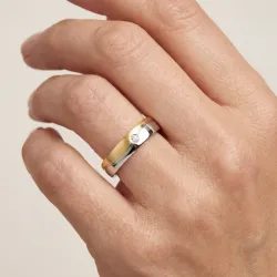 Alianza Aurea Oro Blanco y Amarillo 18K con Diamante Natural