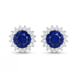 Pendientes marguerite con zafiros azules en oro blanco 18K