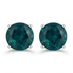 Runde Teal-Saphir-Ohrringe aus 18K Gold oder Platin