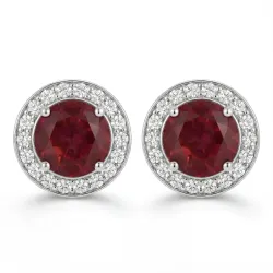 Rubin-Ohrringe mit Diamant-Halo aus 18K Gold oder Platin