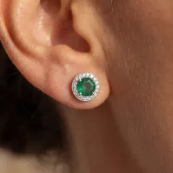 Smaragd-Ohrringe mit Diamant-Halo aus 18K Gold oder Platin