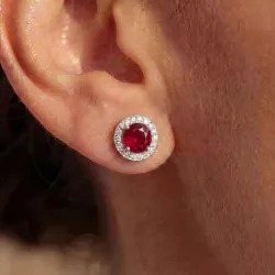 Rubin-Ohrringe mit Diamant-Halo aus 18K Gold oder Platin