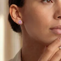 Boucles D’Oreilles Saphirs Roses Diamants Or 18K Ou Platine