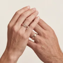 Cael Ehering Weiß- & Roségold 18K – Graviertes Wellenmuster