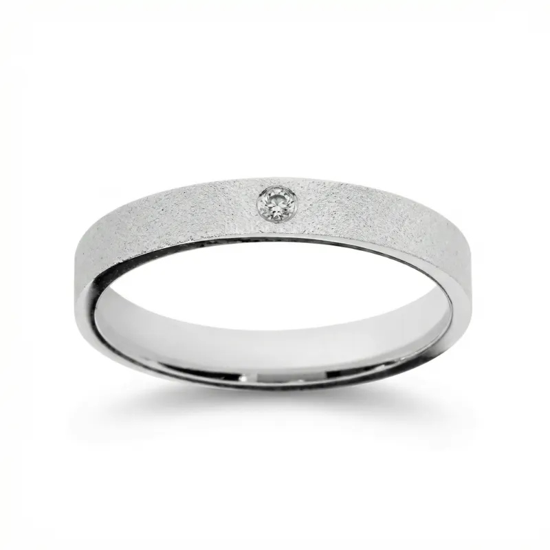 Surface Trouwring met Natuurlijke Diamant in 18K Witgoud