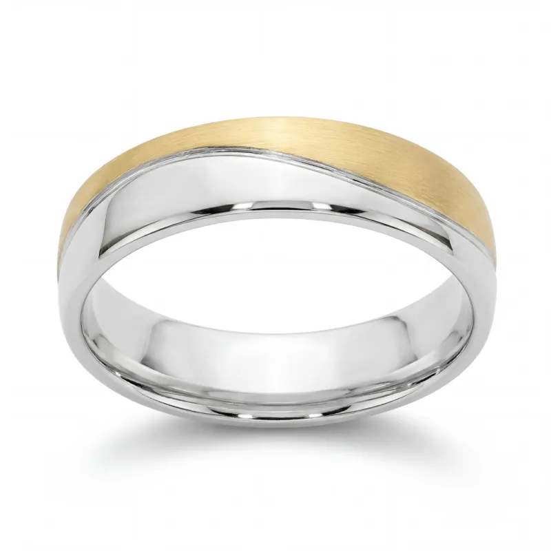 Velours Trouwring Wit- & Geelgoud 18K – Tweekleurig Celinni
