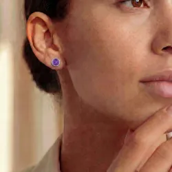 Pendientes de amatista redonda en engaste cerrado oro 18K