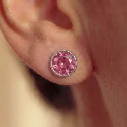 Pendientes de zafiro rosa redondo en oro 18K o platino