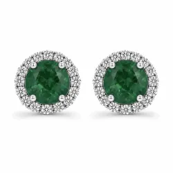 Pendientes de esmeralda con halo de diamantes en oro 18K o platino