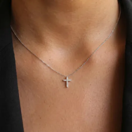 Cross Natural Diamond Pendant in 18K White Gold - Fine Edition