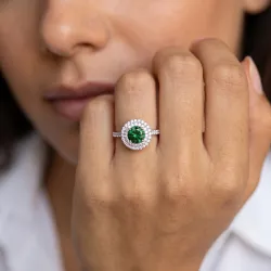 Ma Vie Double Halo Ring – 18K Gold & Natural Emerald
