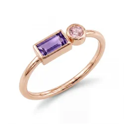 Bague améthyste et tourmaline rose en or rose 18K raffinée