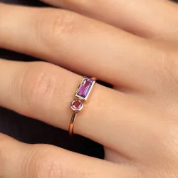 Bague améthyste et tourmaline rose en or rose 18K raffinée